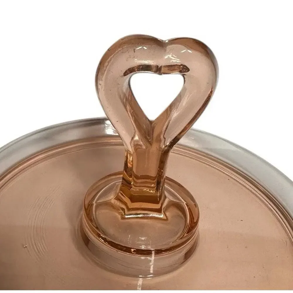 Vintage Pink Depression Glass Center Heart Handle‎ Candy Dish Jewelry Trinkets